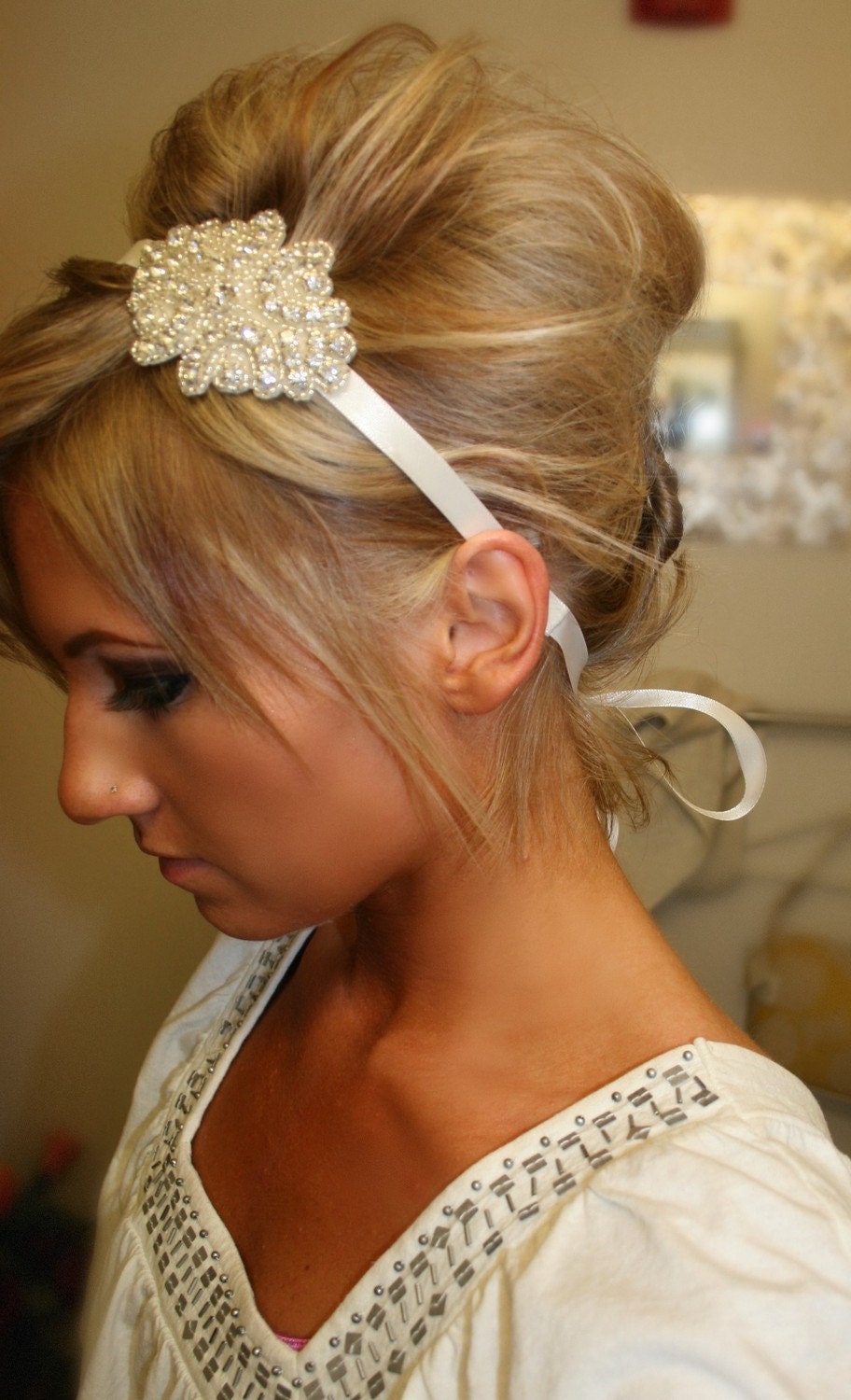 Rhinestone Bridal Headband- KELLY, Wedding Headpiece, Headband, Accessories, Bridal, Wedding, Hair Accessory, Ribbon Hair Piece
