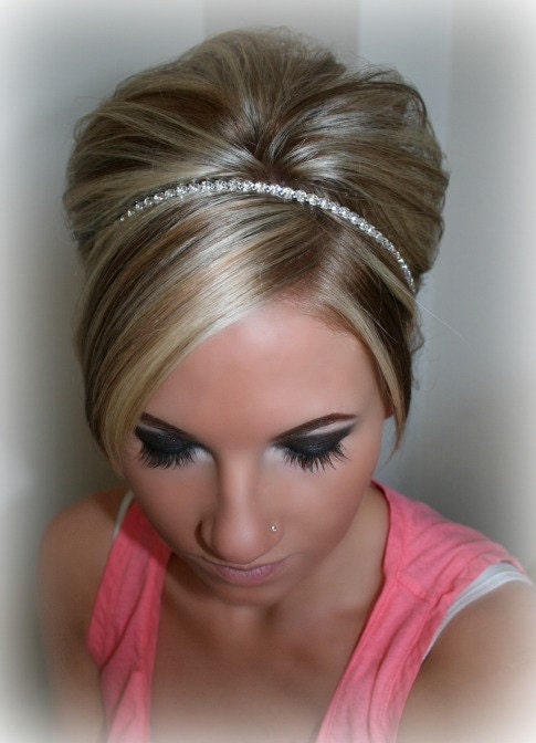 Wedding Headpiece, Headband, SINGLE ROW RHINESTONE ribbon, Accessories, Bridal, Wedding Hairpiece, Bridal Ribbon Headband, Rhinestone