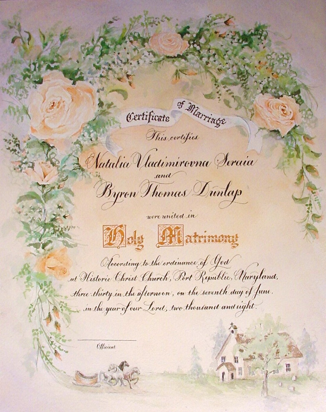 Marriage Certificate Custom Painted to match your wedding
