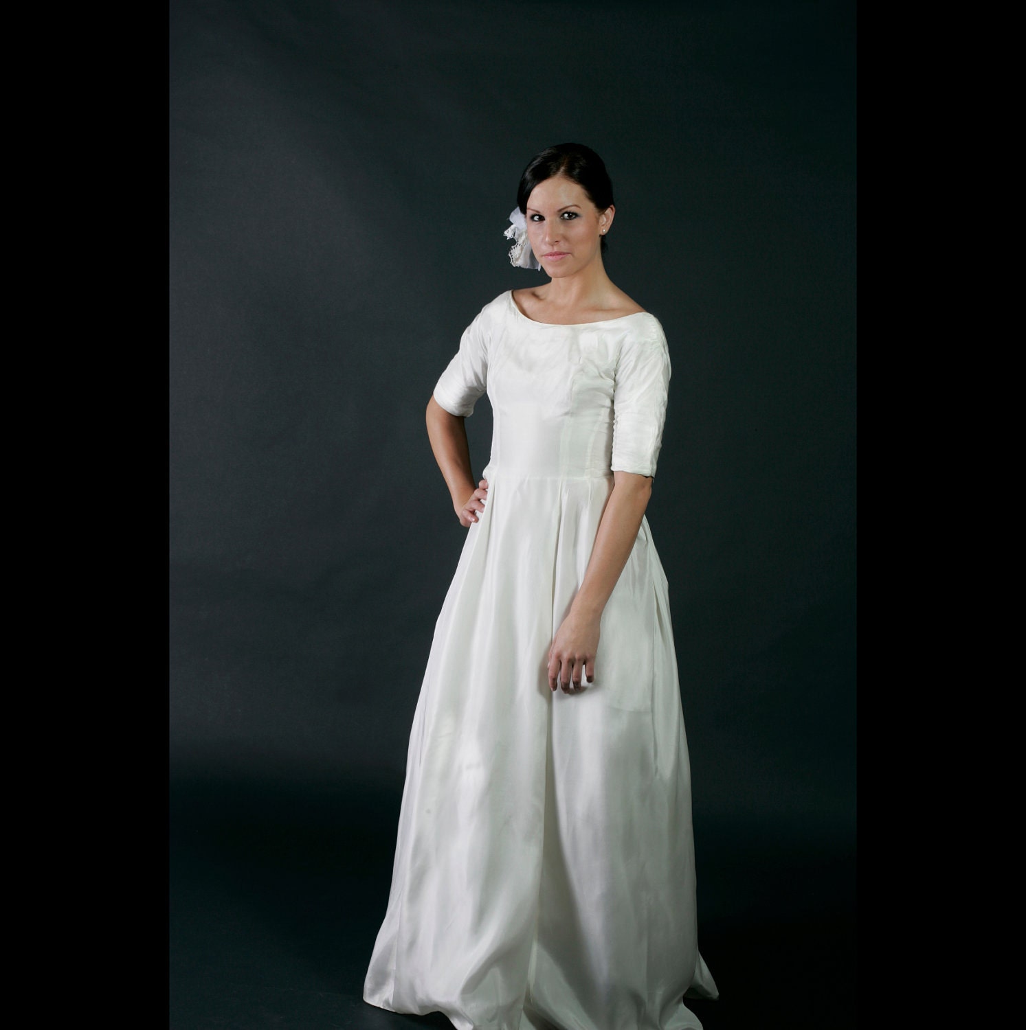 Vintage White Silk Wedding Dress, 60's XS