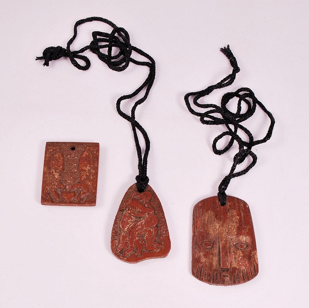 3 Vintage 60s Tribal Hippie Love Pendants - NOS