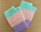 Striped Fingerless Mitts Mint in Green, Pink and Purple