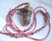 Tumbled Sand Recycled Upcycled Eco Friendly Beachy Sea Glass Ameythst Pink Chunk Wire Wrapped Crochet Bead Necklace 521201202