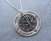 Personalized Family Tree Necklace: Hand Stamped Large Family Tree Necklace - 4 or 5 Names