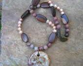 Unique necklace beaded jewelry handmade gift for her under 50 pearl wood ceramic pendant gemstone jewelry beaded necklace
