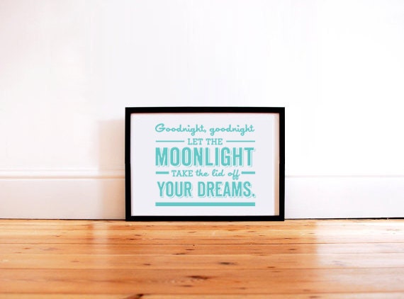 Goodnight Goodnight - 5x7 Word Art in Light Teal (Hand Screenprinted)