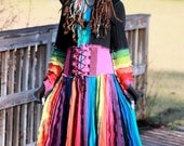 SuperDuperUbberAwesome Custom corset  Kaleidoscope gypsy dream traveling upcycled patchwork ragamuffin elf pixie rave recycled sweater coat