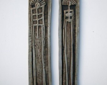 petroglyph figurine pair - abstract wall hanging - tribal art - home decor - wall decor - wall hanging - wedding gift
