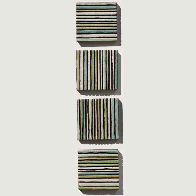 striped tile coaster - wall decor - home decor - terracotta - ceramic- green - blue - table decor - 'espigas '