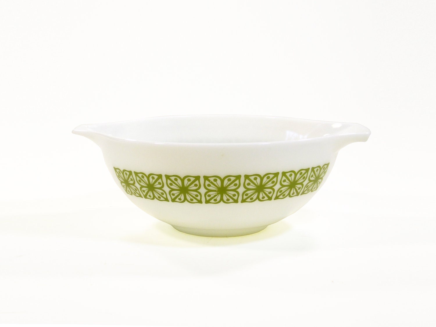 Vintage Pyrex Mixing Bowl with Green Square Flowers Design