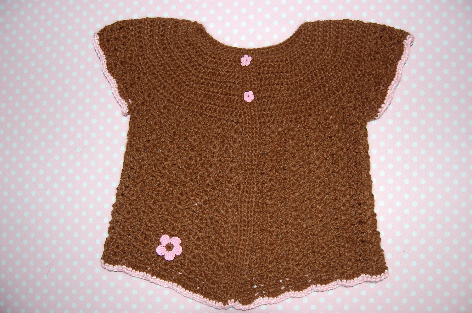 Cardigan Angel Sweater for Baby or Toddler Brown Alpaca with Pink Trim size 12-24 months