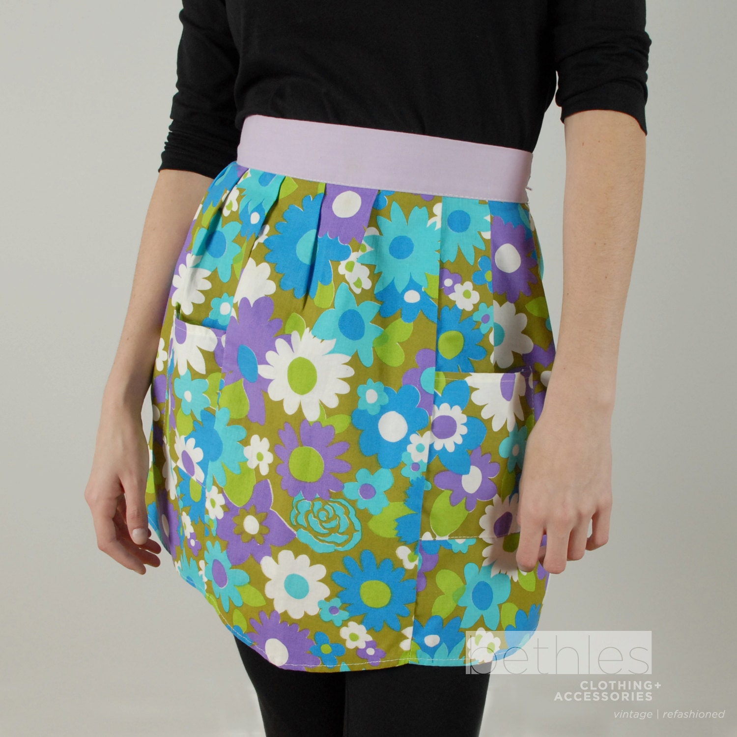 Pattern For Half Apron With Pockets | half apron 1960s groovey floral pattern apron by Pattern For Half Apron With Pockets | half apron 1960s groovey floral pattern apron by