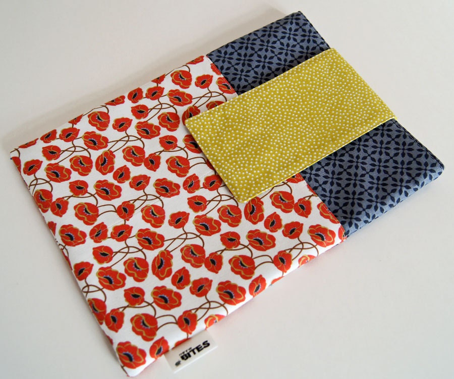 CLEARANCE SALE iPad Case Sleeve with Pockets - Handmade, padded iPad Cover - Mothers Day Gift: Poppy Fields iPad Case, ready to ship