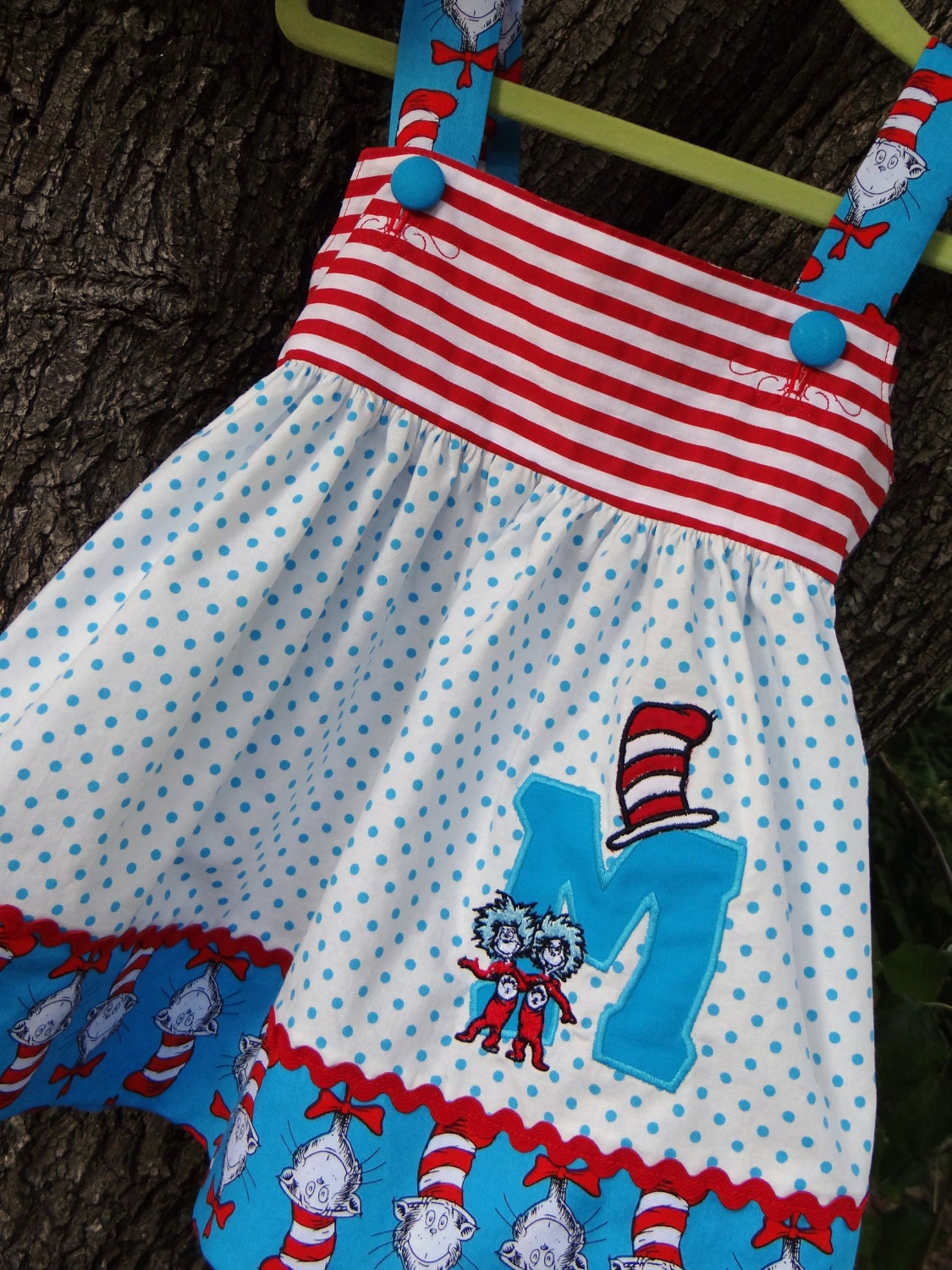 Dr. Seuss Cat in the Hat Dress, Thing 1&2 Monogram, sizes 12 mo.-3T