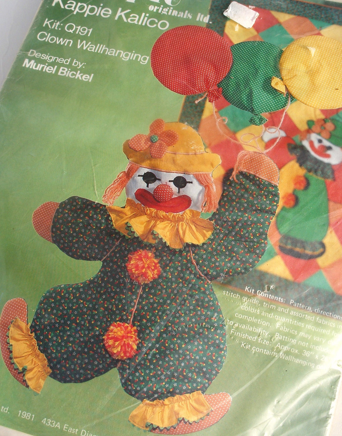Circus Clown Decoration Wall Hanking Kit by "Kappie Kalico" Kappie Originals Carnival Theme Nursery Decor DIY Sewing Arts Crafts Unopened