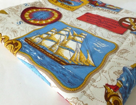Nautical Bedspread Sailing Ships and Maps Twin Size in Red, White, Blue and Gold by Sears Boys Bedroom Decor
