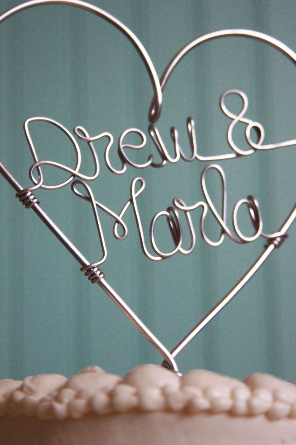 Custom Wire Heart Names Wedding Cake Topper