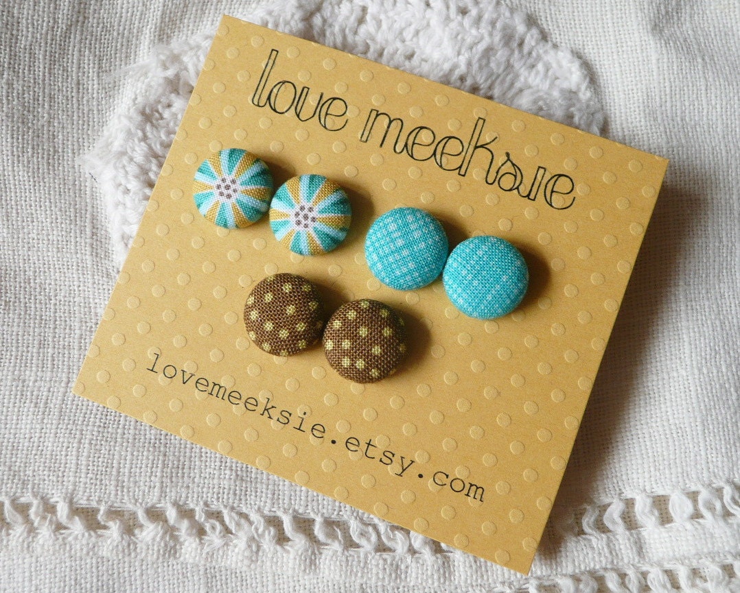 dandy day - fabric covered button post earrings - earring gift set of 3