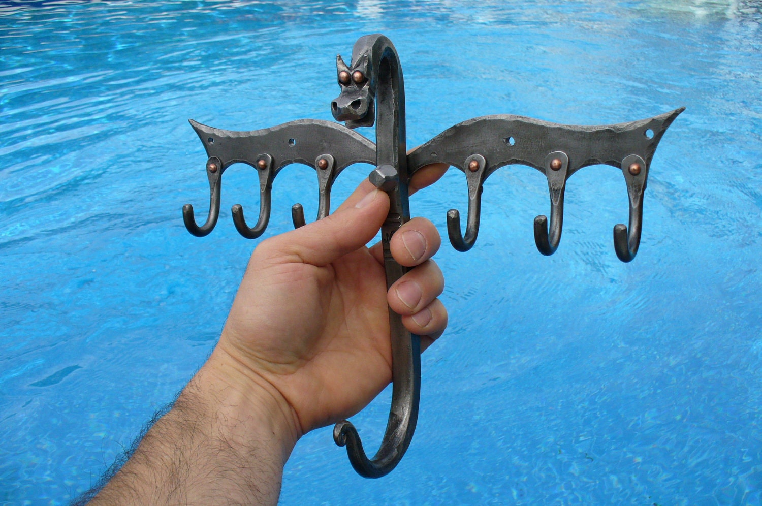 KEY or JEWELRY Rack Dragon Sculpture Hand Forged and signed by BLACKSMITH Naz