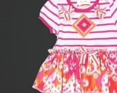 Girls Boutique Bodysuit Hot Pink Orange with Ikat Knit Skirt, Size 6-12M, 18-24M Ready to Ship Spring Summer Clothing Handmade Original Gift