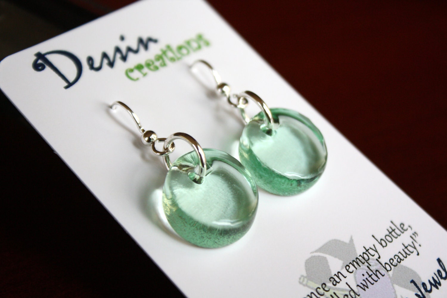 Recycled COLA Bottle Earrings, Upcycled Fused Glass Jewelry, Eco Gift, Dessin Creations