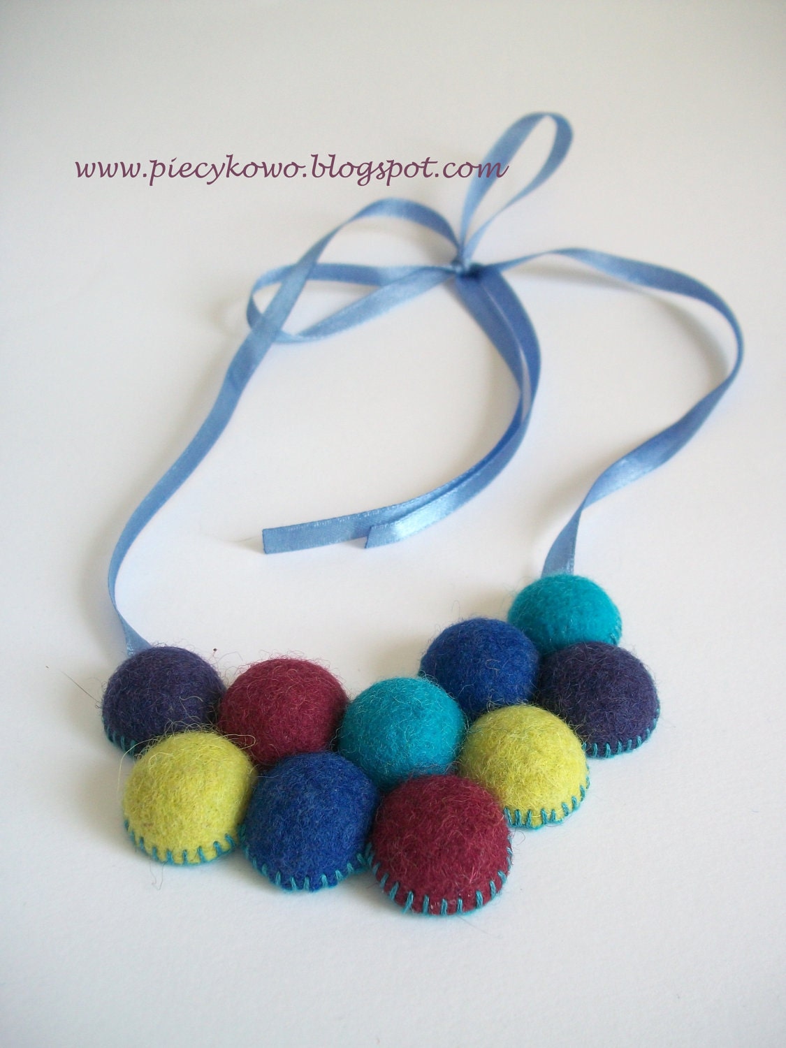 Scoops of Ice cream - Turquoise Purple Maroon Blue and Green Felt Beads Necklace