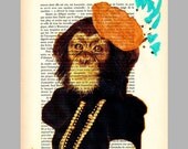 Miss Monkey - Original Painting-Art Print-Art Poster- Hand Painting Mixed Media-Acrylic paintings-Vintage posters-Folk paintings-Star