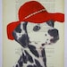 Drawing Illustration Giclee Prints Posters Mixed Media Art Acrylic Painting Holiday Decor Gifts: Mademoiselle Dalmation with red hat