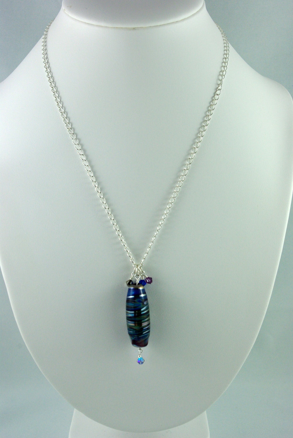 Awesomeness 2000 Lampwork Necklace by Michelle Blue Purple Silver Swarovski
