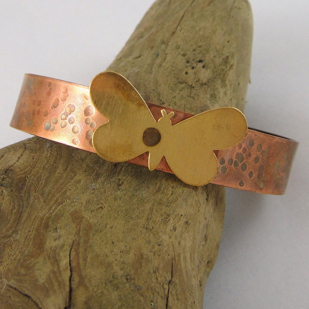 Copper Cuff Bracelet with Brass Butterfly