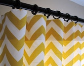 Pair of Decorative Designer Custom Curtains Drapes  50 x 108  Corn Yellow and White Chevron Zig Zag