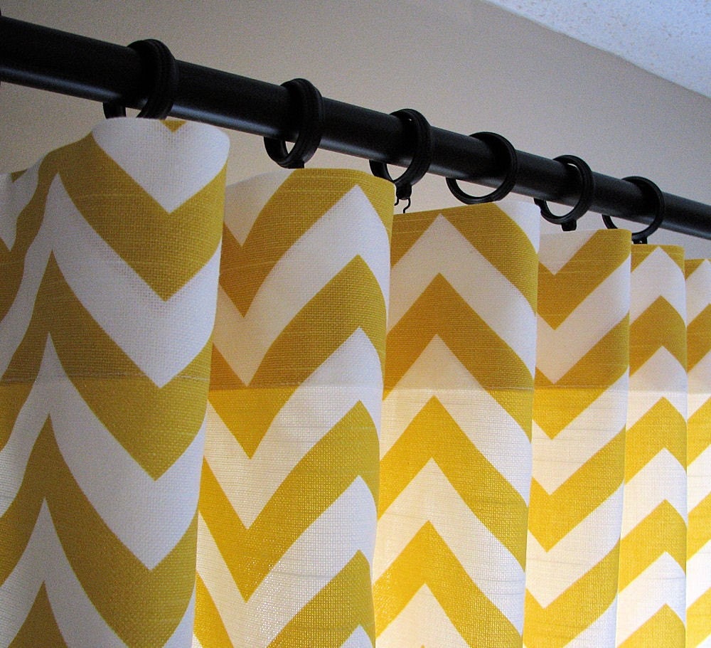 Pair of Decorative Designer Custom Curtains Drapes 50 x 84 Corn Yellow and White Chevron Zig Zag