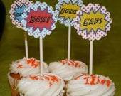 Comic Book Superhero- starburst party tags- print your own