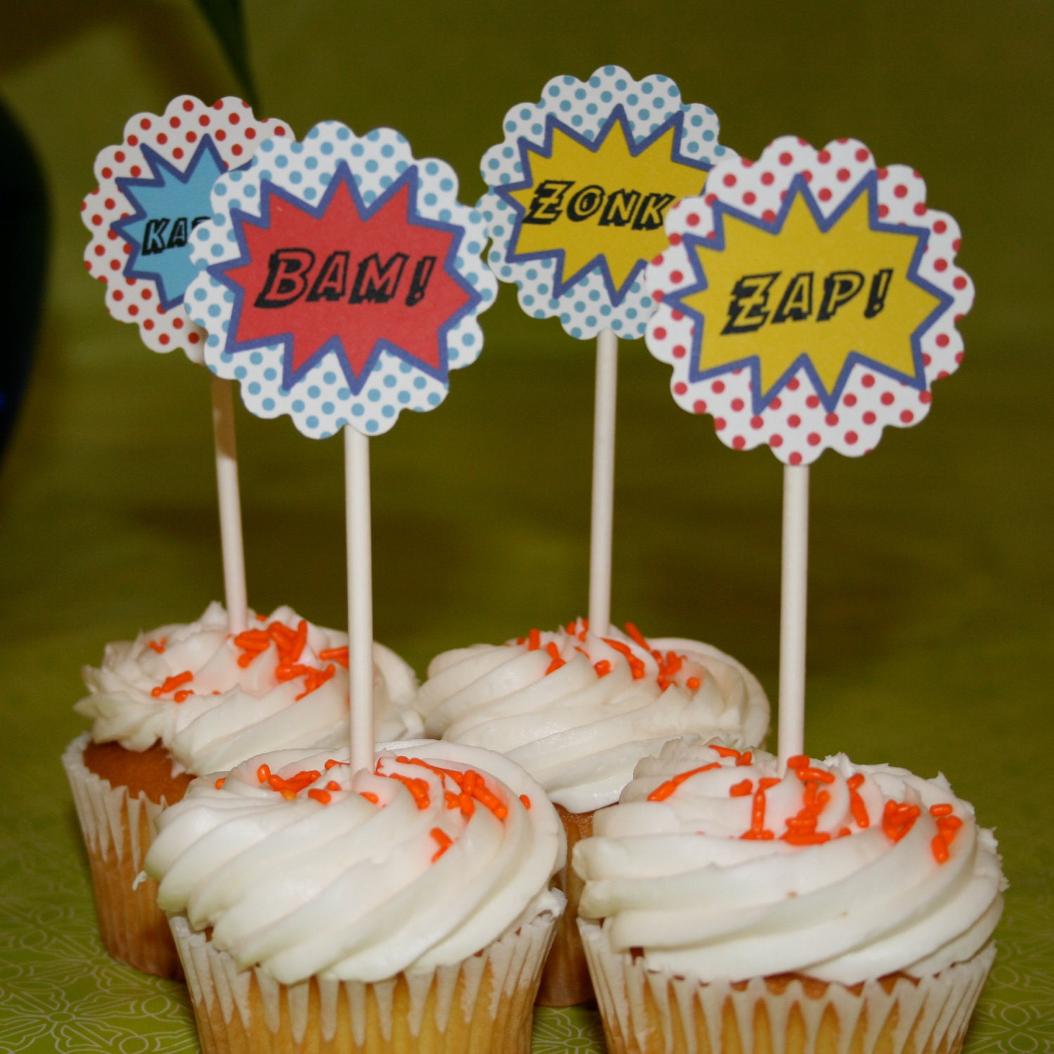 Comic Book Superhero- starburst party tags- print your own