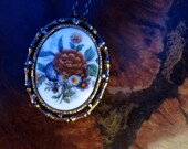 Vintage Necklace Antiqued Silver Victorian Floral Cameo BONES Gift lotus flower bones Retro