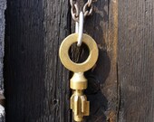 Steampunk Necklace Vintage Brass Watch Key on Vintage Copper Tone Chain 145