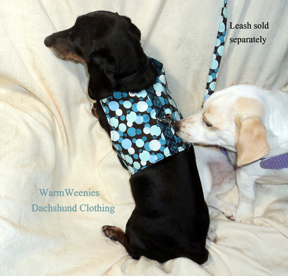 Harness small dog dachshund vest handmade pets clothing adjustable reversible blue polka dots