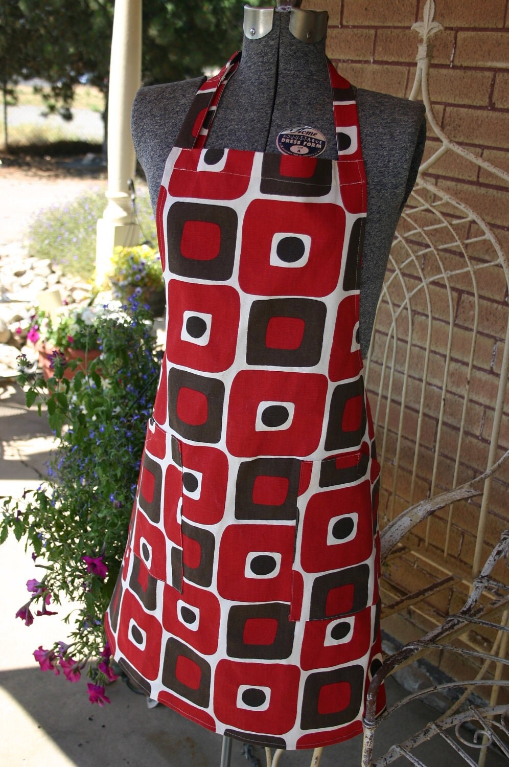 Red Block Chef full APRON for women. Hostess Bridal Birthday gift.