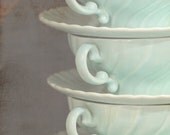 Still life photography, 3 antique cups photo seafoam green 8x10 photograph