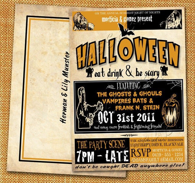 Halloween Party Invitation - Retro Poster Style - DIY PRINTABLE FILE Il_570xn