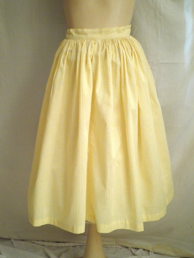 1950s Vintage Full Cotton Skirt Yellow Gingham XS 22 waist