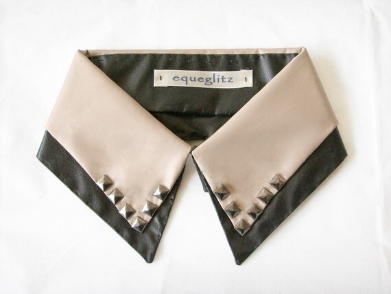 Double layer faux leather stud collar necklace
