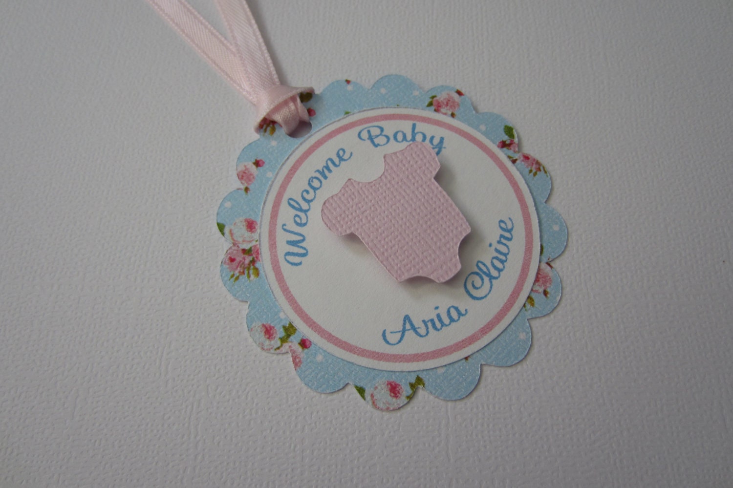 Shabby Chic Baby Shower Favor Tags - Baby Girl - Tiny Pink Roses- Baby Blue Il_570xn