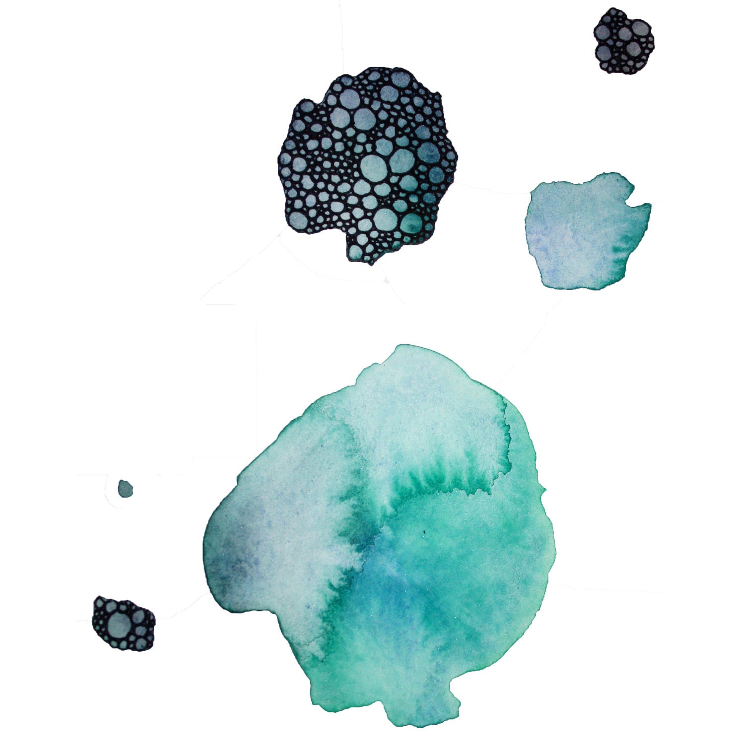 abstract watercolor art print in teal blue aqua by BrownBearStudio