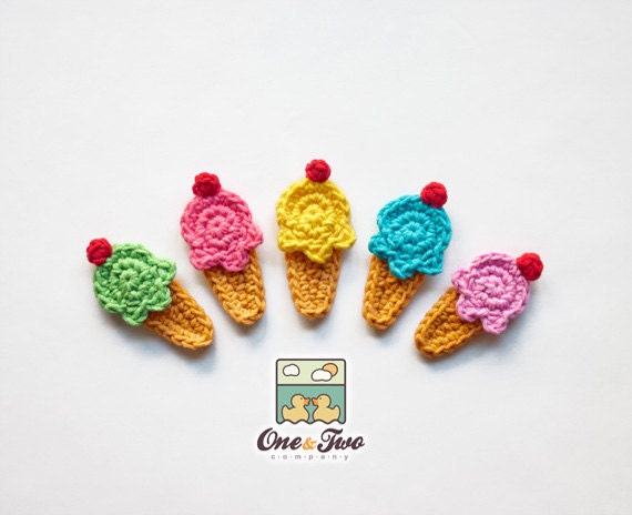 Instant Download - PDF Crochet Pattern - Ice Cream Applique - Text instructions and SYMBOL CHART instructions