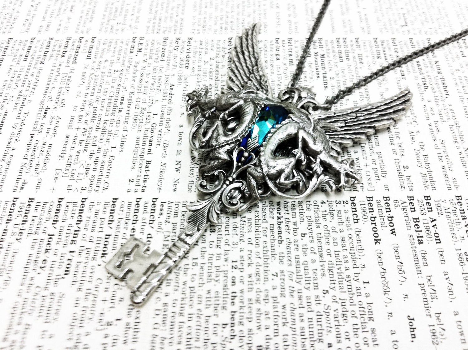 Quetzalcóatl - Aged silver plated brass filigree pendant - Fantasy mythology inspired jewelry - Vintage victorian steampunk gothic style