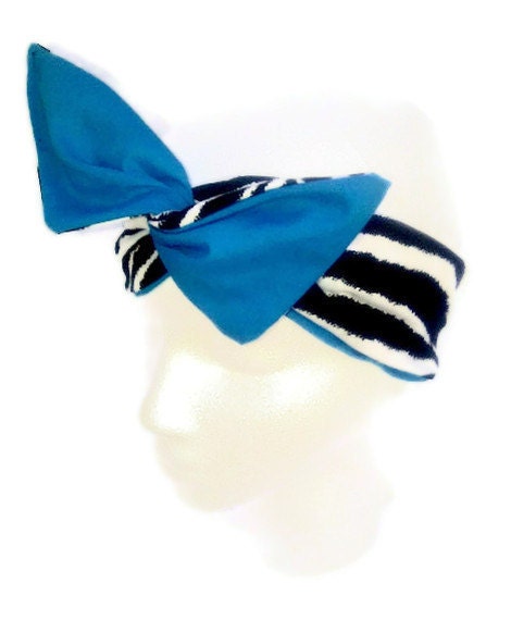 Turquoise and Zebra Reversibly Retro Twisty Headband