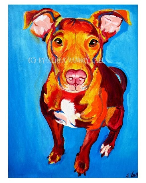 Colorful Pet Portrait Pit Bull Art Dog Print 8x10 by Alicia VanNoy Call