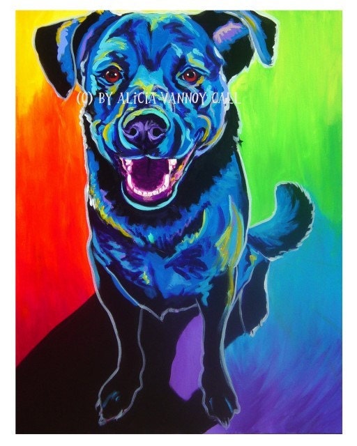 Colorful Pet Portrait Labrador Dog Art Print By Dawgpainter