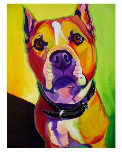 Colorful Pet Portrait Pit Bull Art Dog Print By Dawgpainter